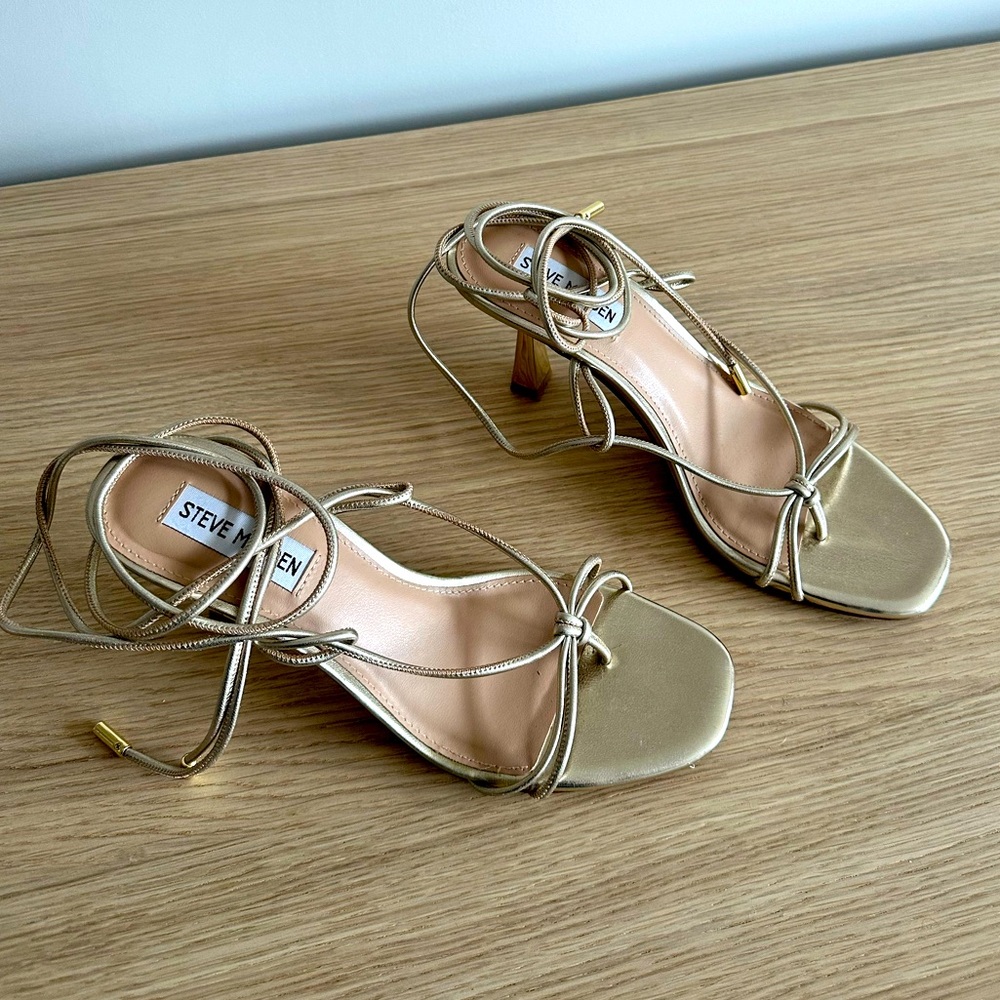 Steve Madden champagne gold ankle-wrap sandals